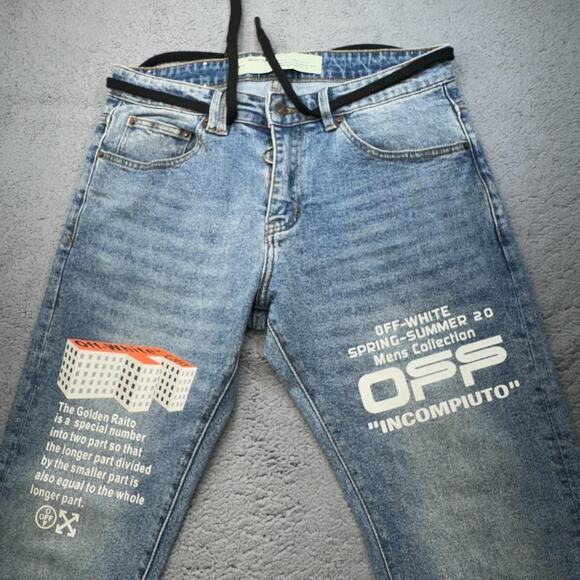 Off-White Jeans Men 33x31 Incompiuto Golden Ratio Graphic Italy Slim Straight - Picture 11 of 16
